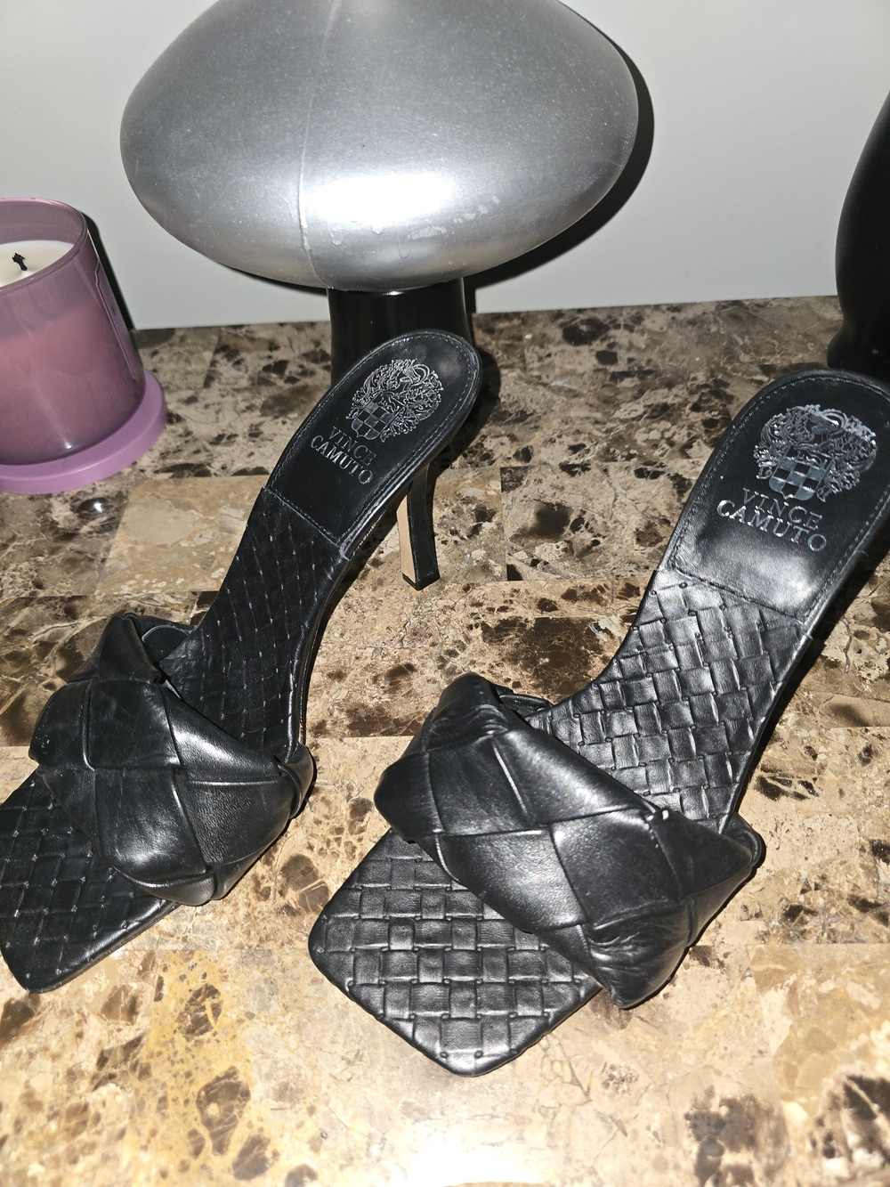 Vince Camuto Black Braided Leather Slide Heel
